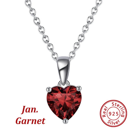 ORSA JEWELS 925 Sterling Silver 12 Color Heart Shaped Birthstone Pendant Necklace Woman Girl's Lucky Birthday Jewelry Gift APN02