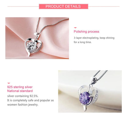 ZDADAN 925 Sterling Silver Heart Crystal Necklace For Women Fashion Jewelry Accessories