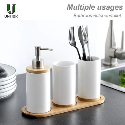 UNTIOR 3PCS Ceramic Bathroom Accessories Set Fashion Soap Dispenser Toothbrush Holder Tumbler Ceramic Household Bathroom Product - AMULET RING STORE