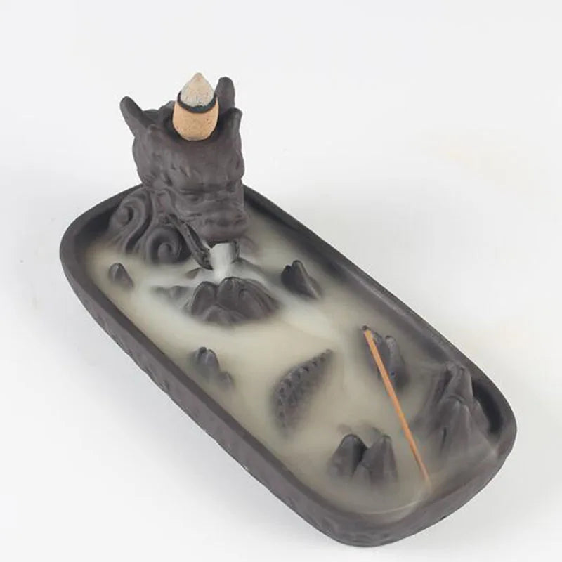 Backflow Incense Burner Incense Holder Auspicous Dragon Waterfall Aroma Furnace China Ceramic Crafts Zen Home Decor - AMULET RING STORE