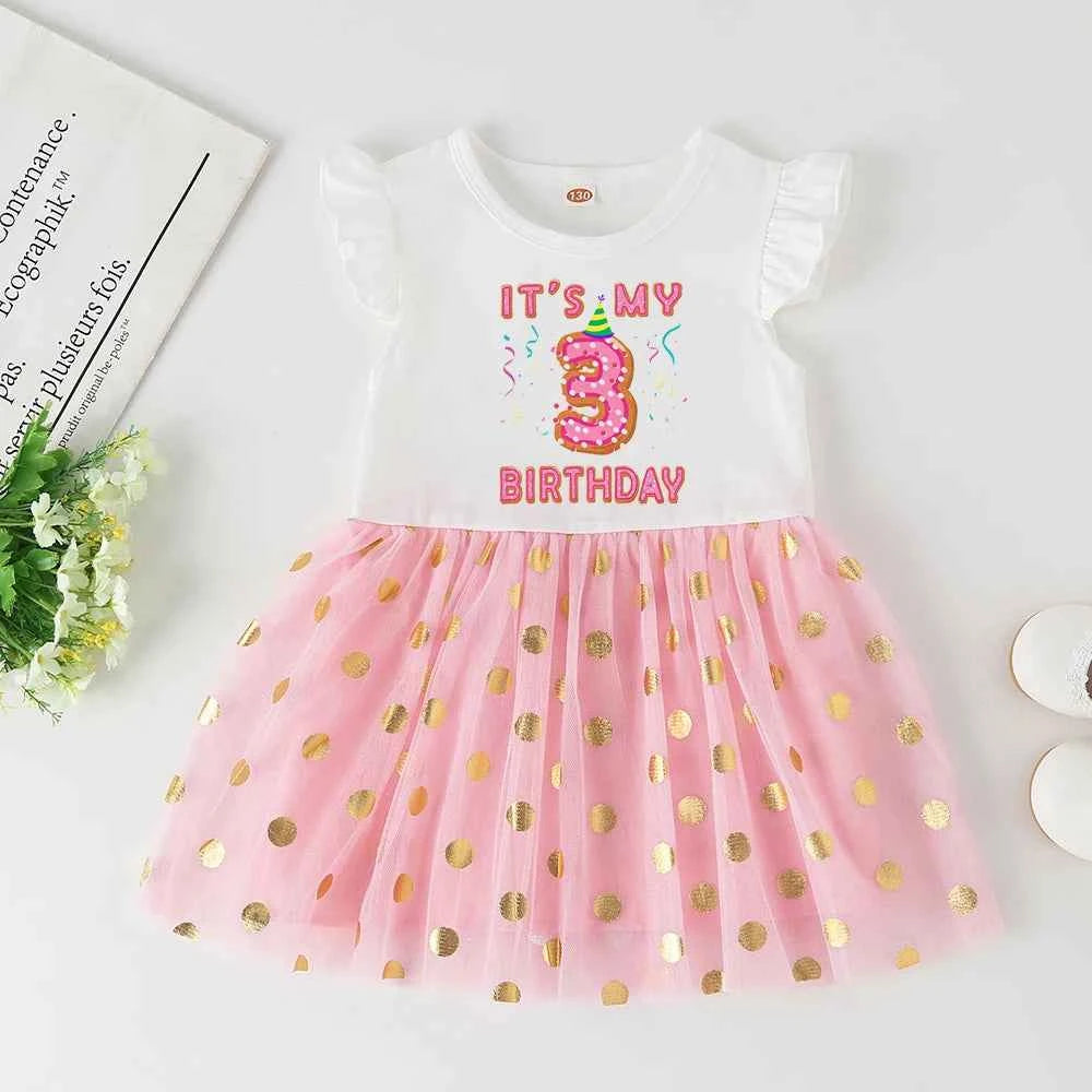 Baby Girl 1-6 Year Dress Cute Donut Number Birthday Outfit Girl Baby Dress Summer Clothes Kids Girl Party Tutu Outfits Dresses