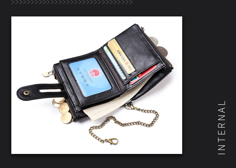 New Men Wallets PU Leather Short Card Holder Chain Luxury Brand Men's Purse High Quality Classic Retro Male Wallet - AMULET RING STORE
