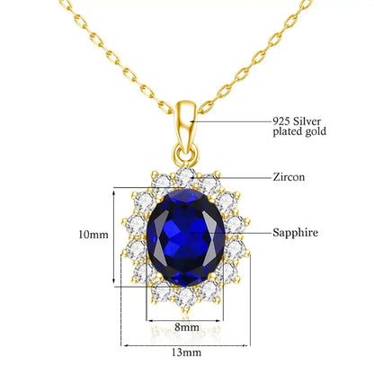 Szjinao Luxury Gold Pendant For Women Real 925 Sterling Silver Shiny Blue Sapphire With Cubic Zirconia Gemstone Fine Jewelery