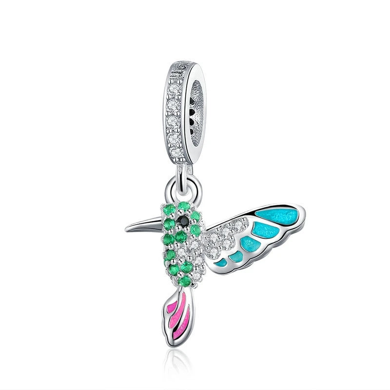 BAMOER 925 Sterling Silver Green Warbler Pendant Colorful CZ Bird Animal Charms Fit Charm Bracelets Bangles DIY Jewelry SCC991 - AMULET RING STORE