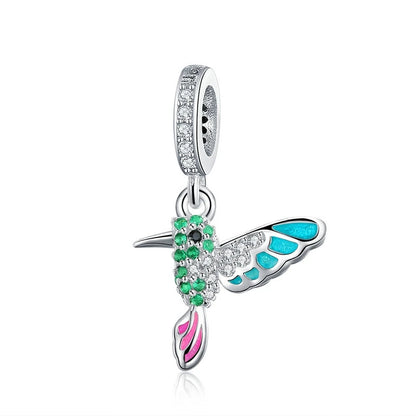 BAMOER 925 Sterling Silver Green Warbler Pendant Colorful CZ Bird Animal Charms Fit Charm Bracelets Bangles DIY Jewelry SCC991 - AMULET RING STORE