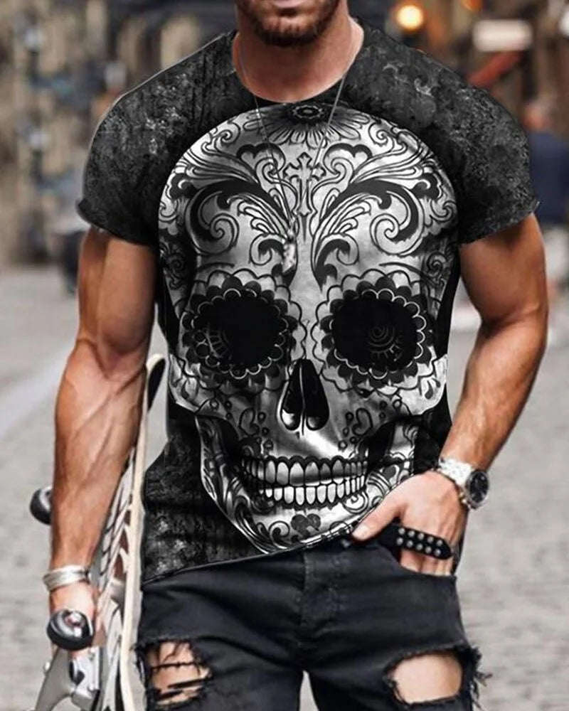 Personality 3D Printing Men's T-Shirt Skull Pattern for Men Demon Streetwear Handsome O-Neck Short Sleeves Casual Tshirt Top Tee - AMULET RING STORE