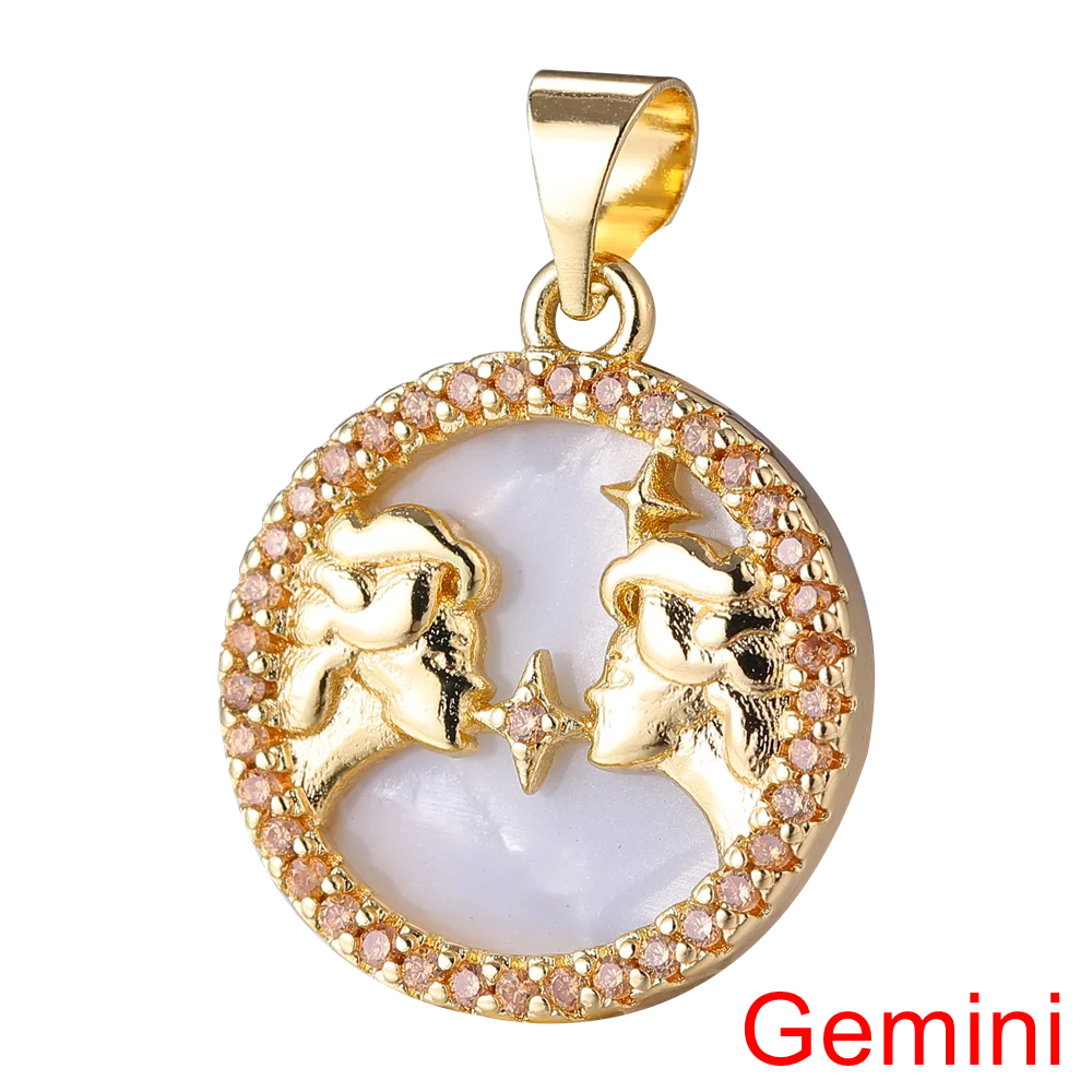 Juya DIY Imitation Pearl Shell 18K Gold Plated 12 Zodiac Charms For Handmade Fashion Birthstone Season Pendants Jewelry Making