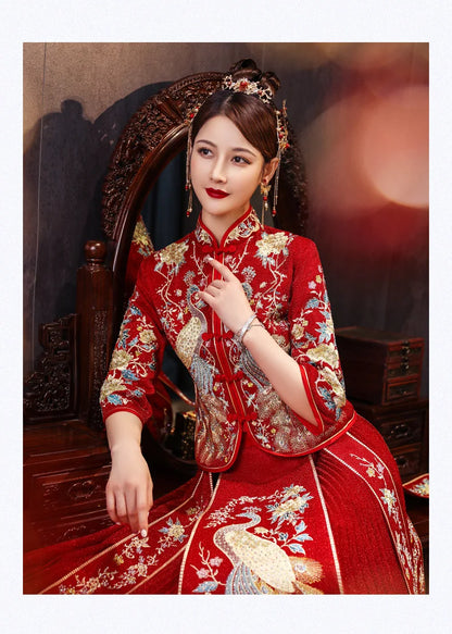 Traditional Chinese Wedding Dress Oriental Style Dresses China Clothing Size 6XL 2020 Modern Cheongsam Red Qipao Long