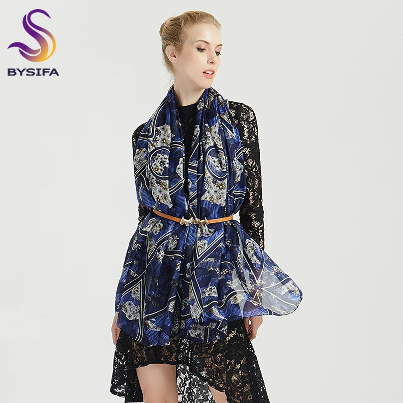 Brand Beige Cartoon Cat 100% Silk Scarf Shawl Bufanda Women Spring Fall Fashion Large Size Winter Long Scarves Bufanda 180*110cm