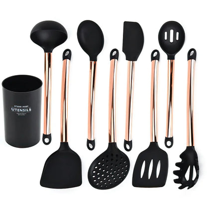 Silicone Kitchenware Large Colander Spatula Soup Spoon Rose Gold Stainless Steel Non-stick Home Kitchen Supplies Cooking Tools