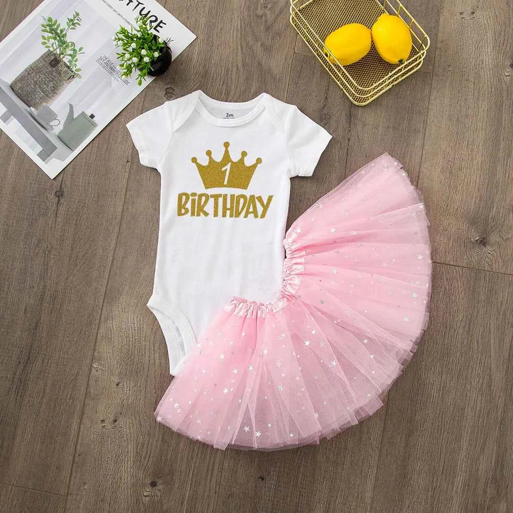 Birthday One Baby Girl Pink Tutu Cake Outfits Infant Baby Girls Dress Suits Birthday Party Dresses Cute Girls Smash Cloth 0-12M