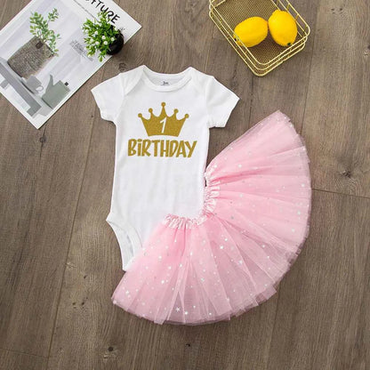 Birthday One Baby Girl Pink Tutu Cake Outfits Infant Baby Girls Dress Suits Birthday Party Dresses Cute Girls Smash Cloth 0-12M