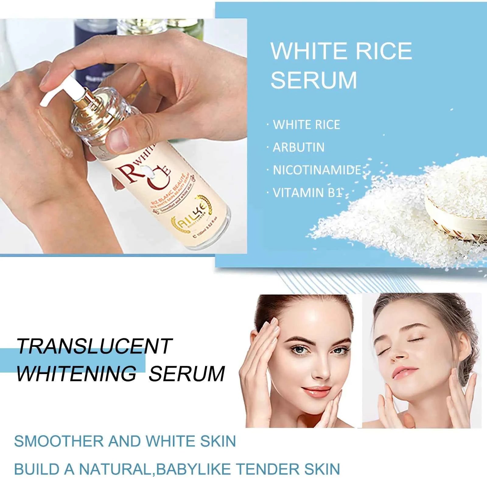 AILKE Natural Rice Extract Whitening Serum, Reduce Dark Spots With Niacinamide, Improve Dull Skin, Moisturizing for Face, Body