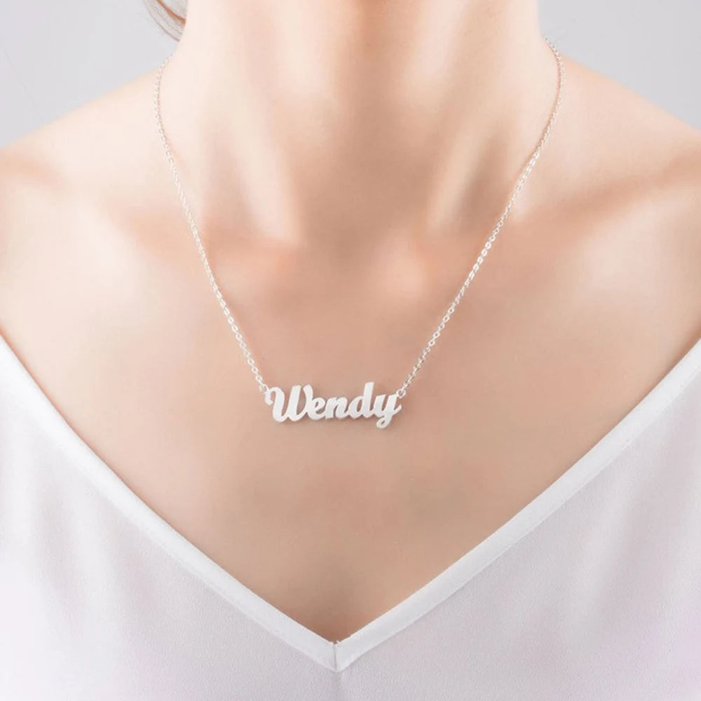 FINE4U N582 Custom Name Necklace Personalized 18K Gold Plated Nameplate Customized Jewelry Gift for Women