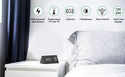 Wooden Alarm Clock Clock LED Time Display USB Charger Humidity and Temperature Detection Digital Alarm Clock For Bedside Table