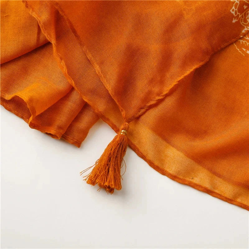 New Women Fashion Orange Cashew Floral Viscose Shawl Scarf From Aztec Ethnic Echarpe Foulard Femme Bufanda Muslim Hijab 180*90Cm - AMULET RING STORE
