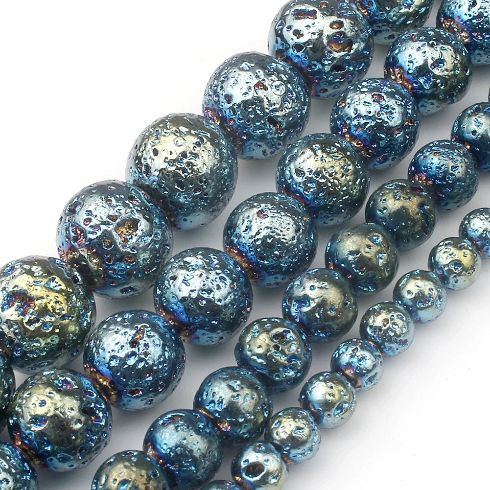 Real Natural Blue Stone Beads Turquoises Agates Amazonite Jades Tiger Eye Round Beads for DIY Couple's Bracelet Jewelry Making - AMULET RING STORE