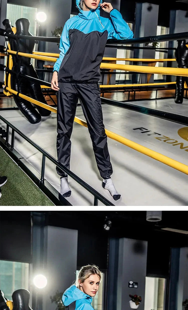 Sauna Suit Women Gym Clothing Set Men Pullover Hoodies Tops Running Fitness Exercise Sportswear Weight Loss Sweating Sports Suit