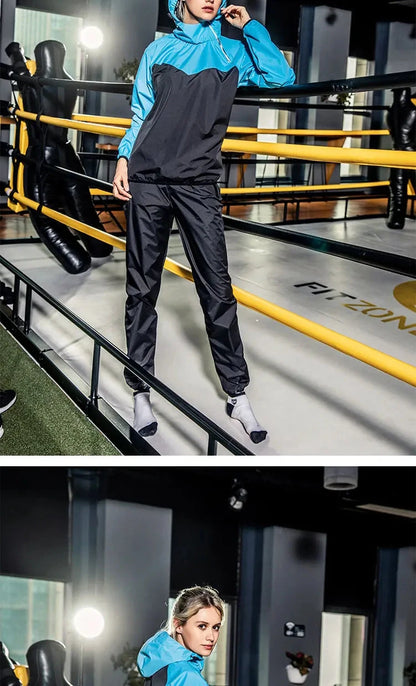 Sauna Suit Women Gym Clothing Set Men Pullover Hoodies Tops Running Fitness Exercise Sportswear Weight Loss Sweating Sports Suit