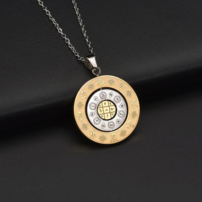 Stainless Steel Rotatable Chinese Zodiac Palaces Bagua Pendant Necklace