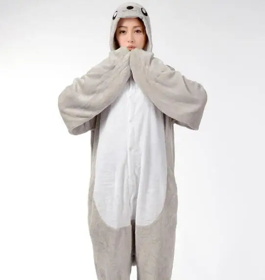 HKSNG Winter Unisex Adult Warm Soft Seal Onesies Pajamas Sleepwear Overall Jumpsuit Pyjamas Kigurumi - AMULET RING STORE
