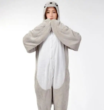 HKSNG Winter Unisex Adult Warm Soft Seal Onesies Pajamas Sleepwear Overall Jumpsuit Pyjamas Kigurumi - AMULET RING STORE