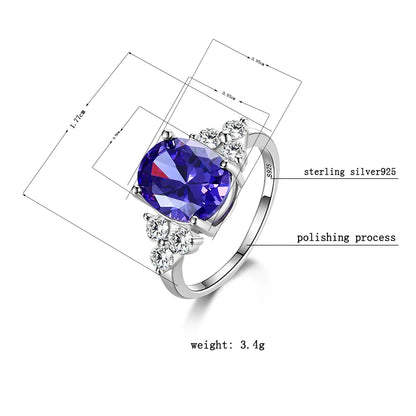 Women's Jewelry S925 Silver Rings White Pink Light Blue Champagne Zircon Oval Wedding Ring