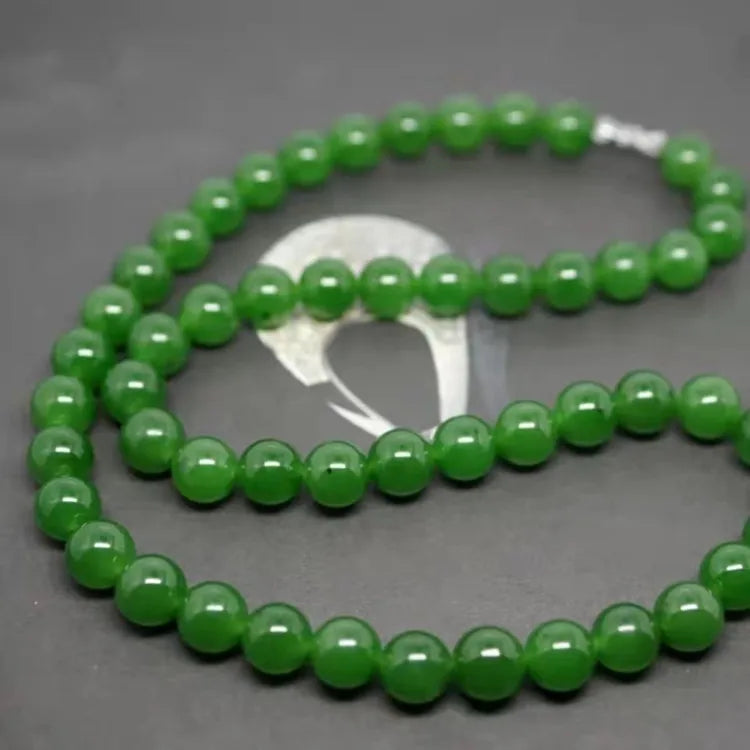 Genuine Natural Green Jade Beaded Necklace Women Fashion Charms Jewellery Real Chinese Jades Stone Accessories Fine Jewelry