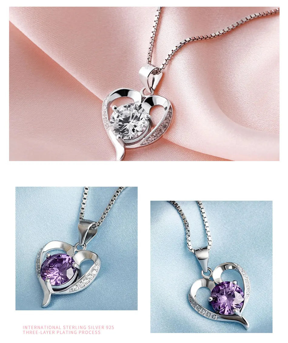 ZDADAN 925 Sterling Silver Heart Crystal Necklace For Women Fashion Jewelry Accessories