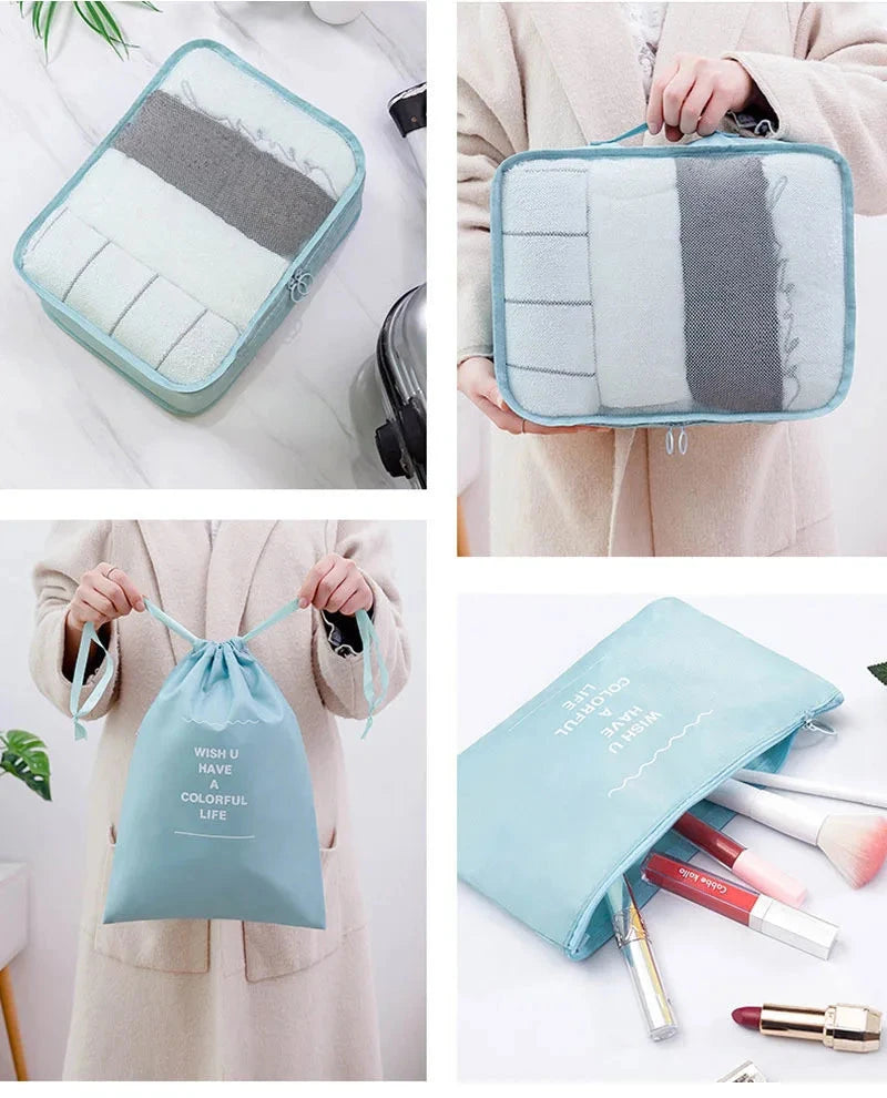 9 Pieces Set Travel Organizer Storage Bags Suitcase Packing Set Storage Cases Portable Luggage Organizer Clothes Shoe Tidy Pouch - AMULET RING STORE