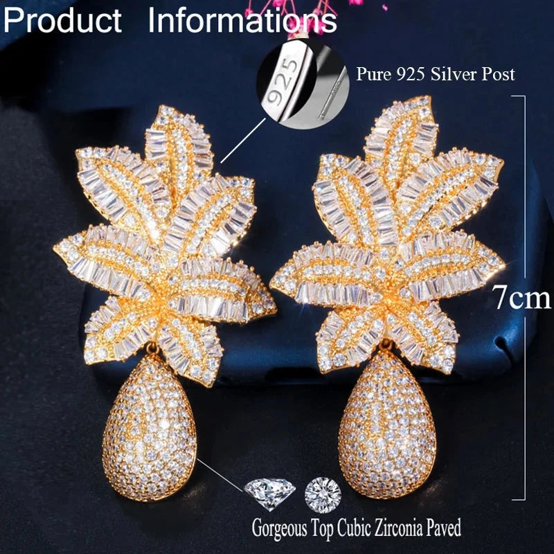 Pera Gorgeous White Cubic Zirconia Silver Color Large Leaf Water Drop Wedding Party Dangle Earrings for Brides Jewelry Gift E606 - AMULET RING STORE
