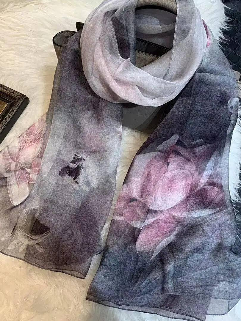 BYSIFA|New Black Pink Peony 100% Silk Shawl Scarf Women Chiffon Long Silk Scarves Cape Summer Foulard Winter Brand Scarves Wraps