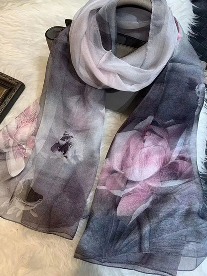 BYSIFA|New Black Pink Peony 100% Silk Shawl Scarf Women Chiffon Long Silk Scarves Cape Summer Foulard Winter Brand Scarves Wraps