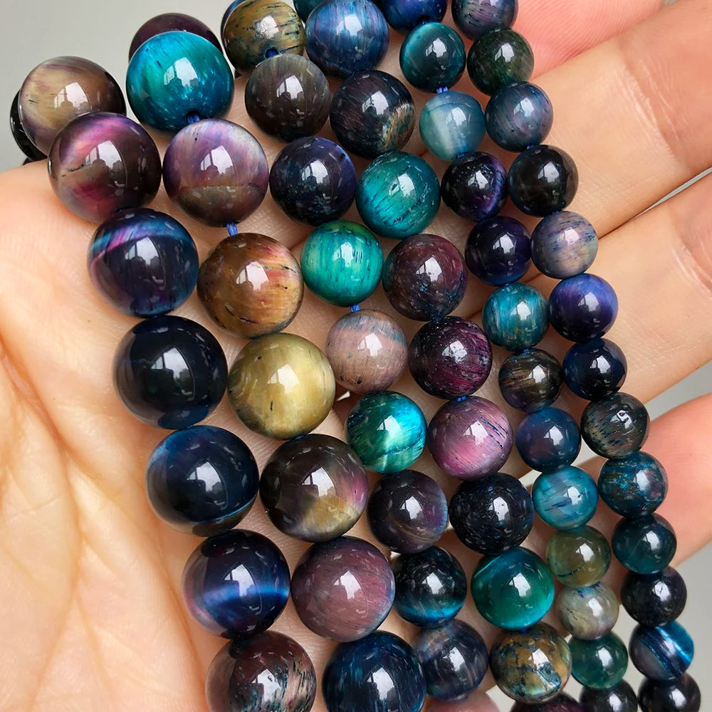 Natural Stone Multicolor Tiger Eye Round Loose Beads For Jewelry Making 4 6 8 10 12 14mm DIY Bracelet Accessories 15'' Strands - AMULET RING STORE