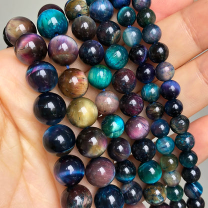Natural Stone Multicolor Tiger Eye Round Loose Beads For Jewelry Making 4 6 8 10 12 14mm DIY Bracelet Accessories 15'' Strands - AMULET RING STORE