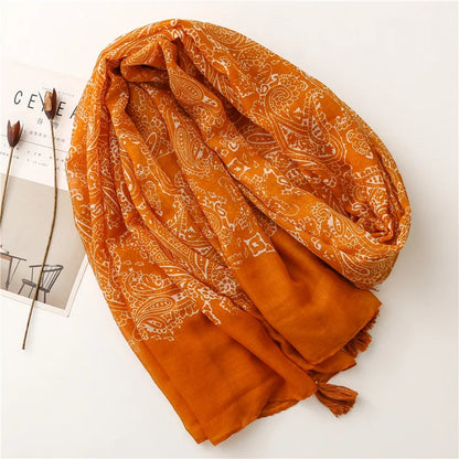 New Women Fashion Orange Cashew Floral Viscose Shawl Scarf From Aztec Ethnic Echarpe Foulard Femme Bufanda Muslim Hijab 180*90Cm - AMULET RING STORE
