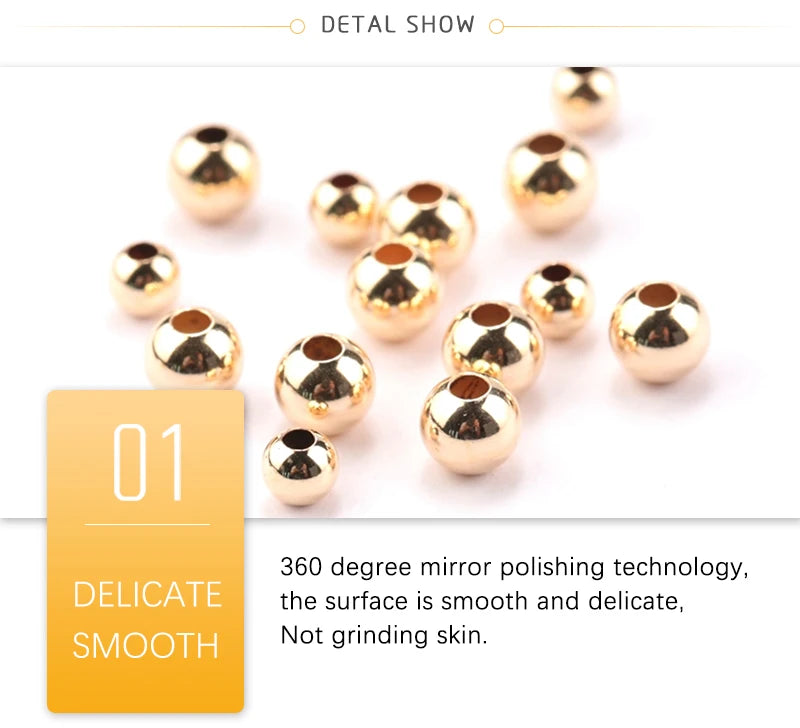 100pcs 14K Gold Filled Spacer Beads 2mm 3mm 4mm Round Loose Bead for Bracelets Necklace DIY Jewelry Making Accessories Wholesale - AMULET RING STORE