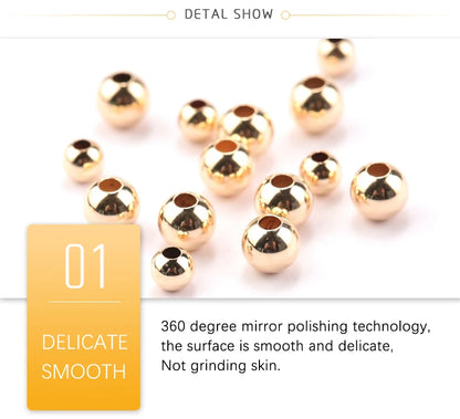 100pcs 14K Gold Filled Spacer Beads 2mm 3mm 4mm Round Loose Bead for Bracelets Necklace DIY Jewelry Making Accessories Wholesale - AMULET RING STORE