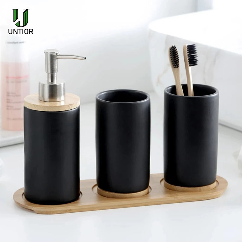 UNTIOR 3PCS Ceramic Bathroom Accessories Set Fashion Soap Dispenser Toothbrush Holder Tumbler Ceramic Household Bathroom Product - AMULET RING STORE