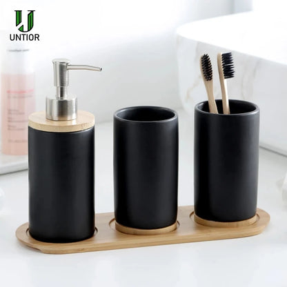 UNTIOR 3PCS Ceramic Bathroom Accessories Set Fashion Soap Dispenser Toothbrush Holder Tumbler Ceramic Household Bathroom Product - AMULET RING STORE