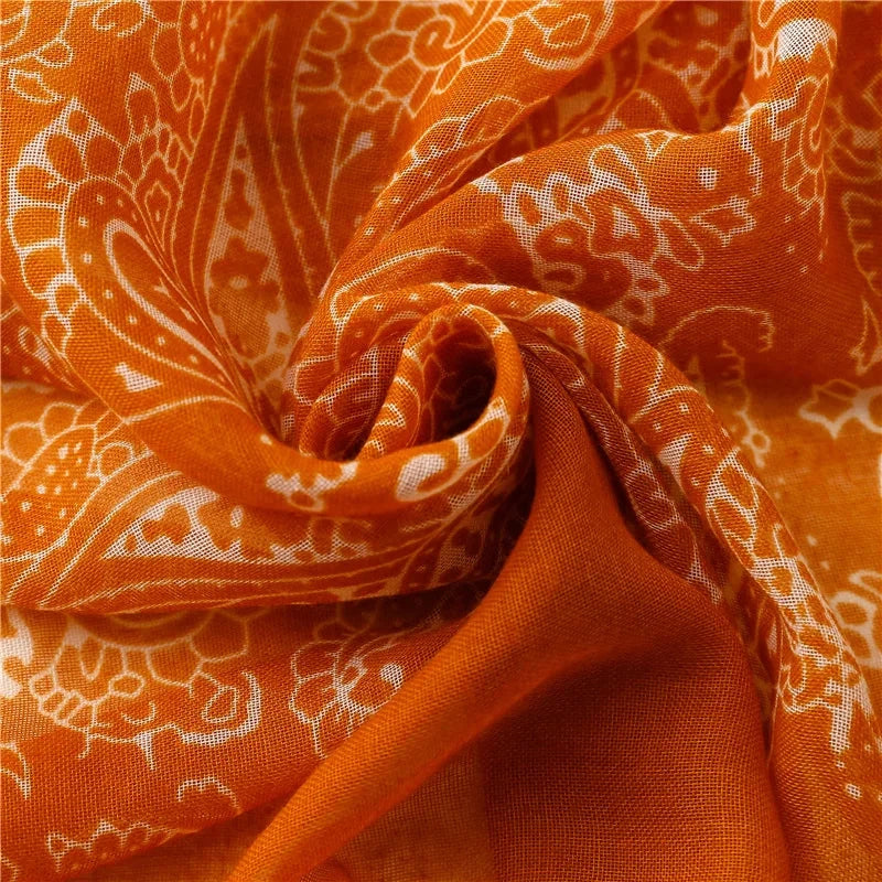 New Women Fashion Orange Cashew Floral Viscose Shawl Scarf From Aztec Ethnic Echarpe Foulard Femme Bufanda Muslim Hijab 180*90Cm - AMULET RING STORE