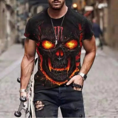 Personality 3D Printing Men's T-Shirt Skull Pattern for Men Demon Streetwear Handsome O-Neck Short Sleeves Casual Tshirt Top Tee - AMULET RING STORE
