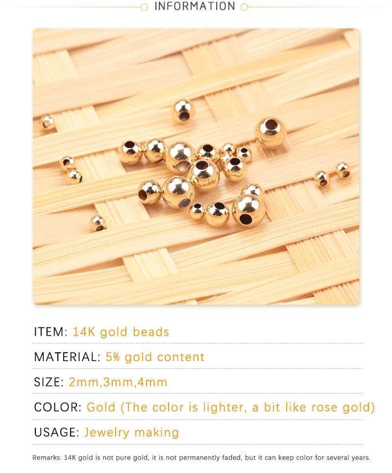 100pcs 14K Gold Filled Spacer Beads 2mm 3mm 4mm Round Loose Bead for Bracelets Necklace DIY Jewelry Making Accessories Wholesale - AMULET RING STORE