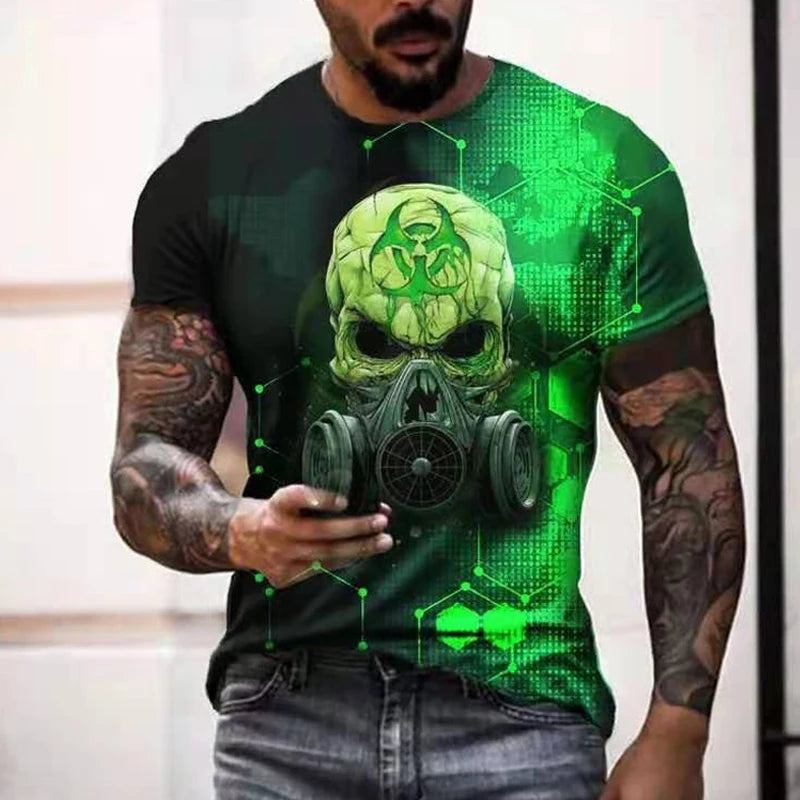 Personality 3D Printing Men's T-Shirt Skull Pattern for Men Demon Streetwear Handsome O-Neck Short Sleeves Casual Tshirt Top Tee - AMULET RING STORE