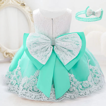 Infant White Pink First 1st Birthday Dress For Baby Girl Costume Big Bow Princess Baptism Girls Dresses Party Dress Child