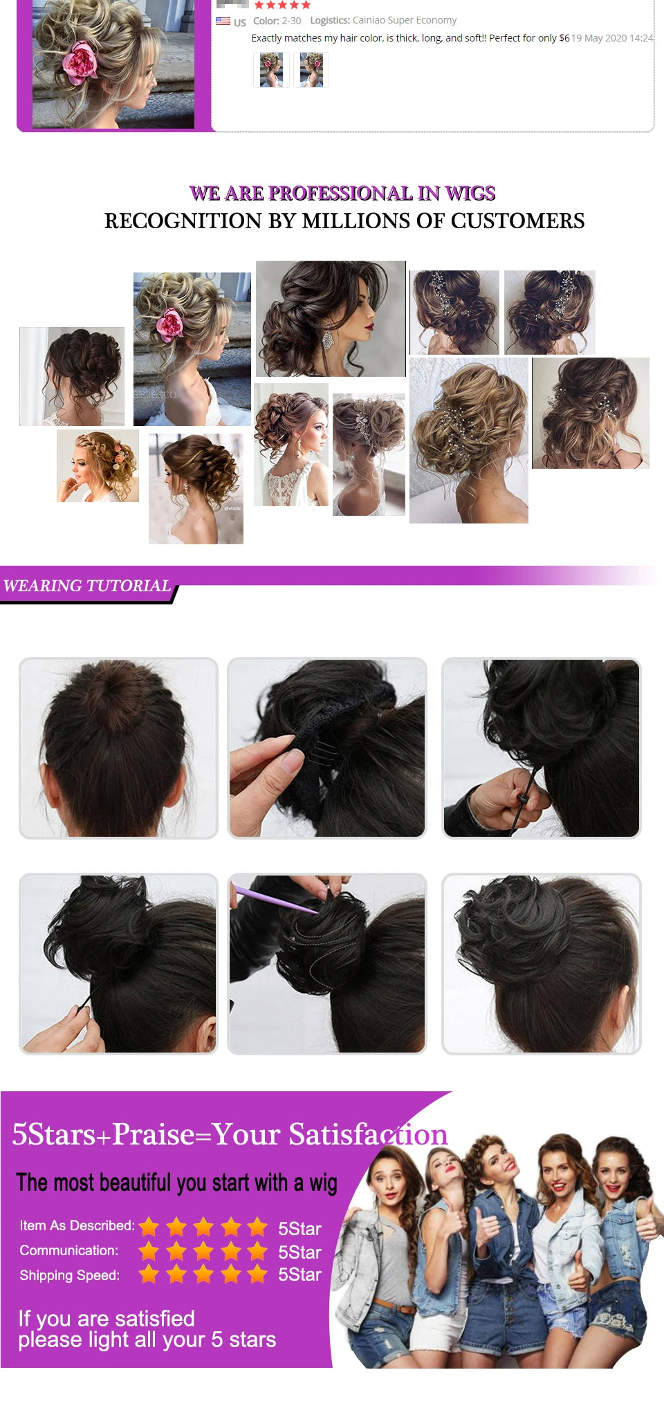 XIYUE Synthetic Messy Hair Bun Tousled Hairpiece Elastic Band Chignon Curly Scrunchie Updo Cover Hair Tail for Women Pink - AMULET RING STORE