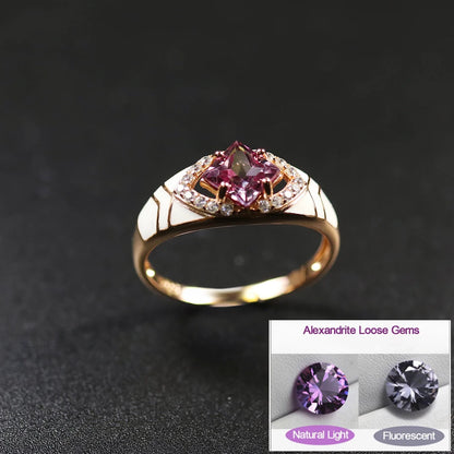 Color Change Alexandrite Ring Genuine 925 Sterling Silver Enamel Created Gemstone Fine Gold Jewelry for Women Ladies Rings Gift
