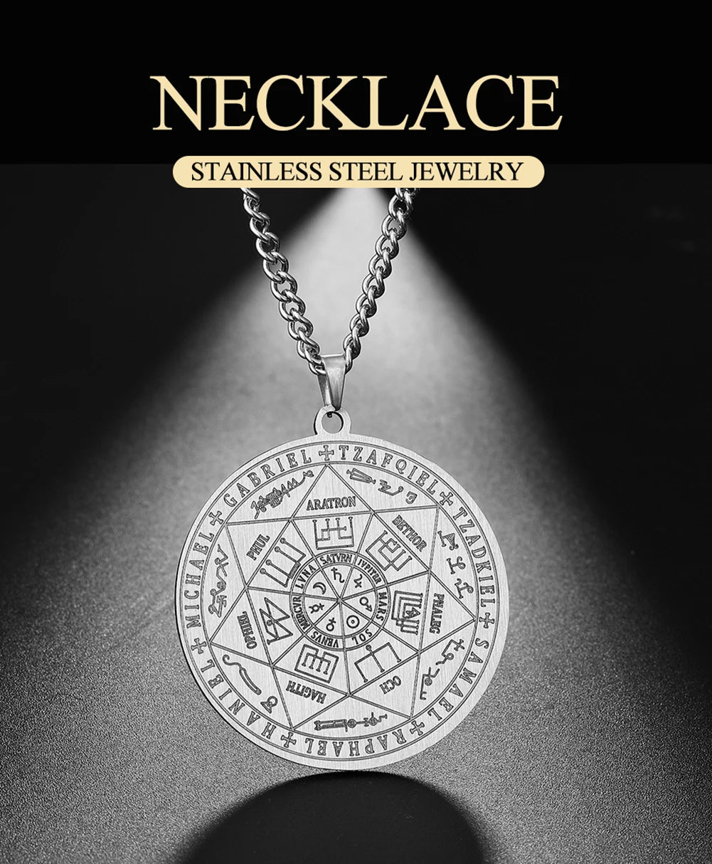 Wicca 7 Archangels Sigil Charm Necklaces Men Women Seal of Solomon Pendant Supernatural Protection Amulet Magic Talisman Jewelry