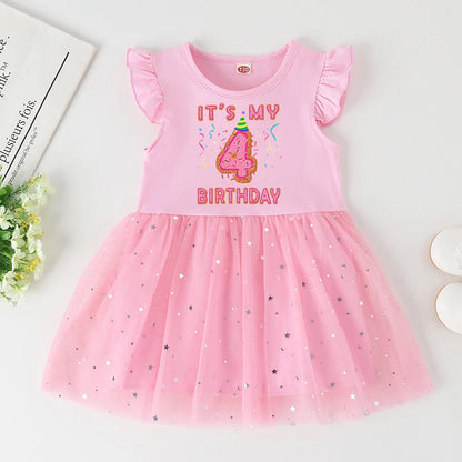 Baby Girl 1-6 Year Dress Cute Donut Number Birthday Outfit Girl Baby Dress Summer Clothes Kids Girl Party Tutu Outfits Dresses