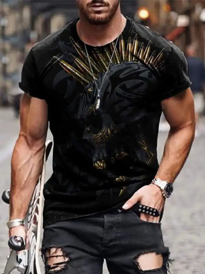 Personality 3D Printing Men's T-Shirt Skull Pattern for Men Demon Streetwear Handsome O-Neck Short Sleeves Casual Tshirt Top Tee - AMULET RING STORE